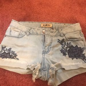 Embroidered Blue Denim Shorts